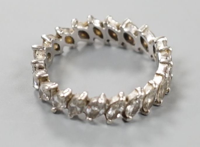 A white metal and marquise cut diamond set full eternity ring, size O/P, gross weight 5.2